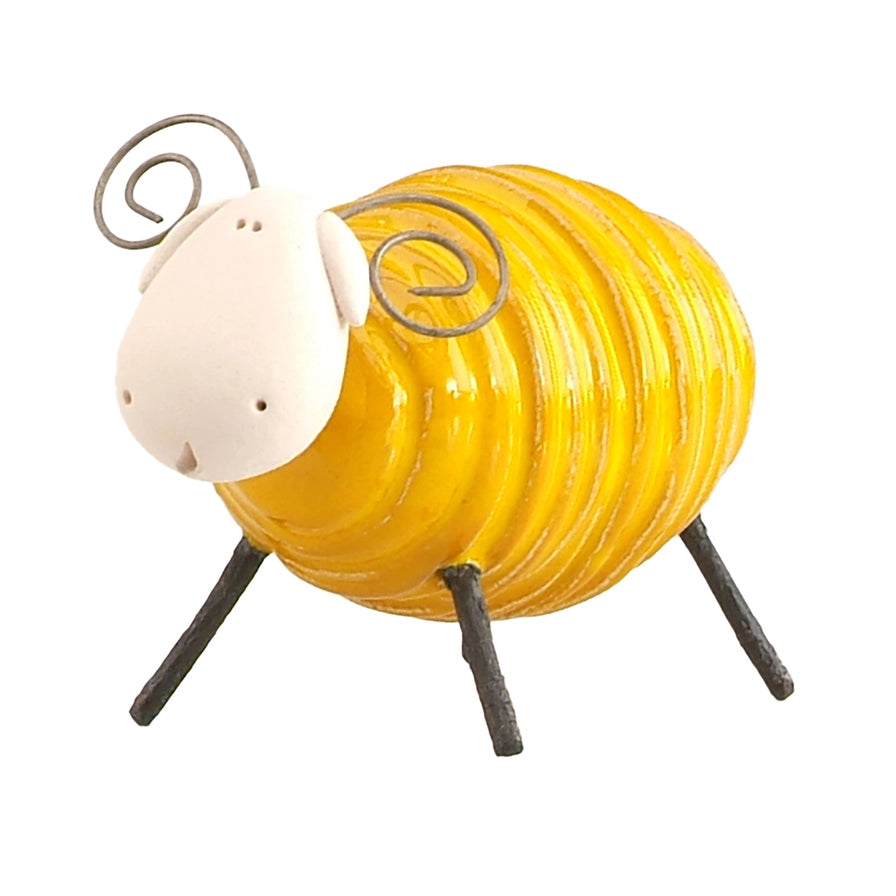 Handcrafted Yellow Ceramic Sheared Ram with Iron Legs