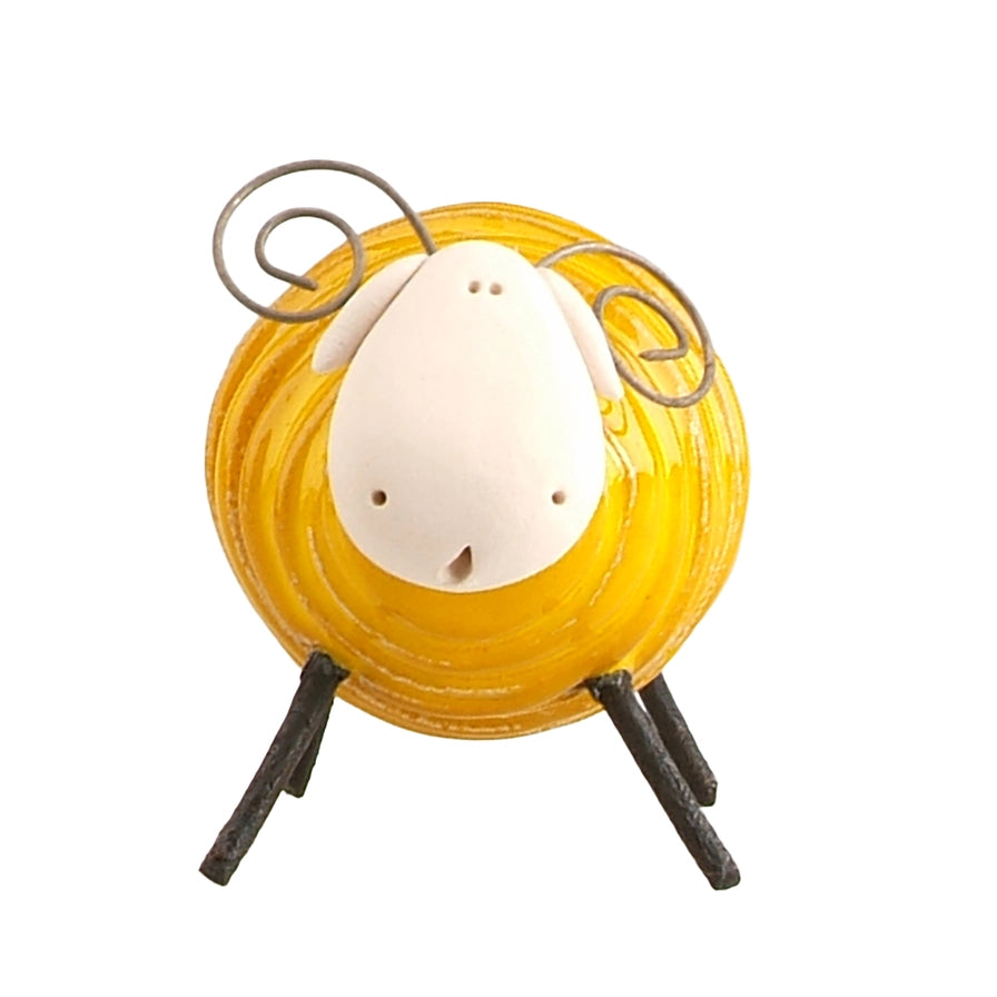 Handcrafted Yellow Ceramic Sheared Ram with Iron Legs