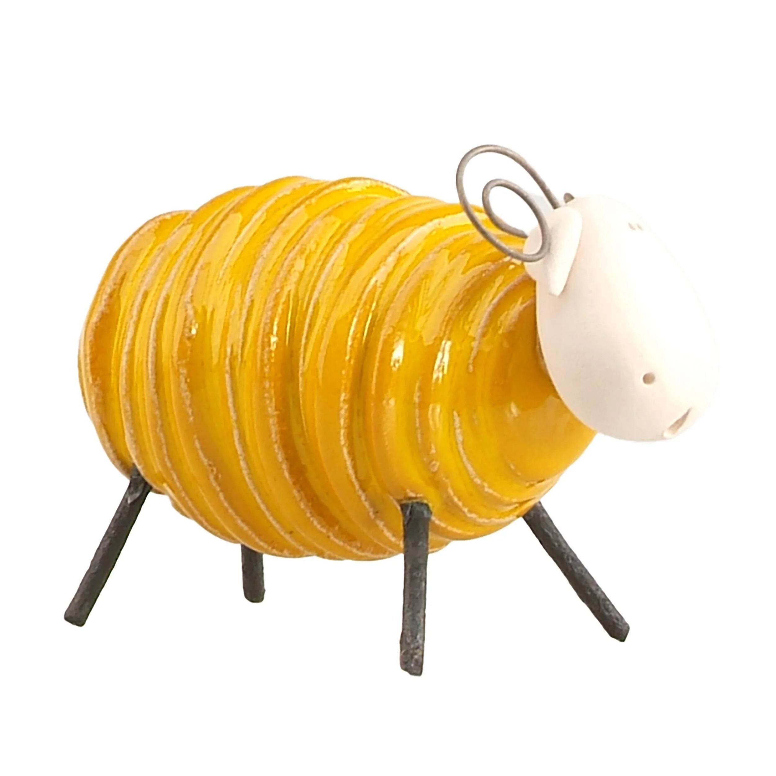 Handcrafted Yellow Ceramic Sheared Ram with Iron Legs