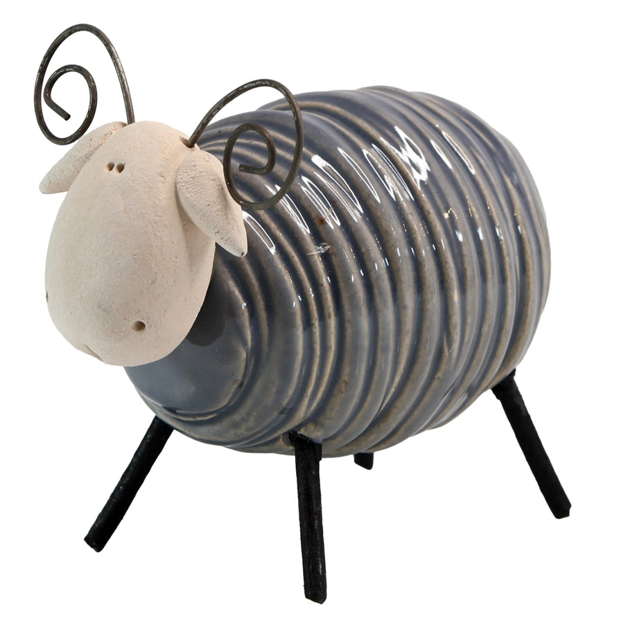 Handcrafted Grey Ceramic Sheared Ram with Iron Legs