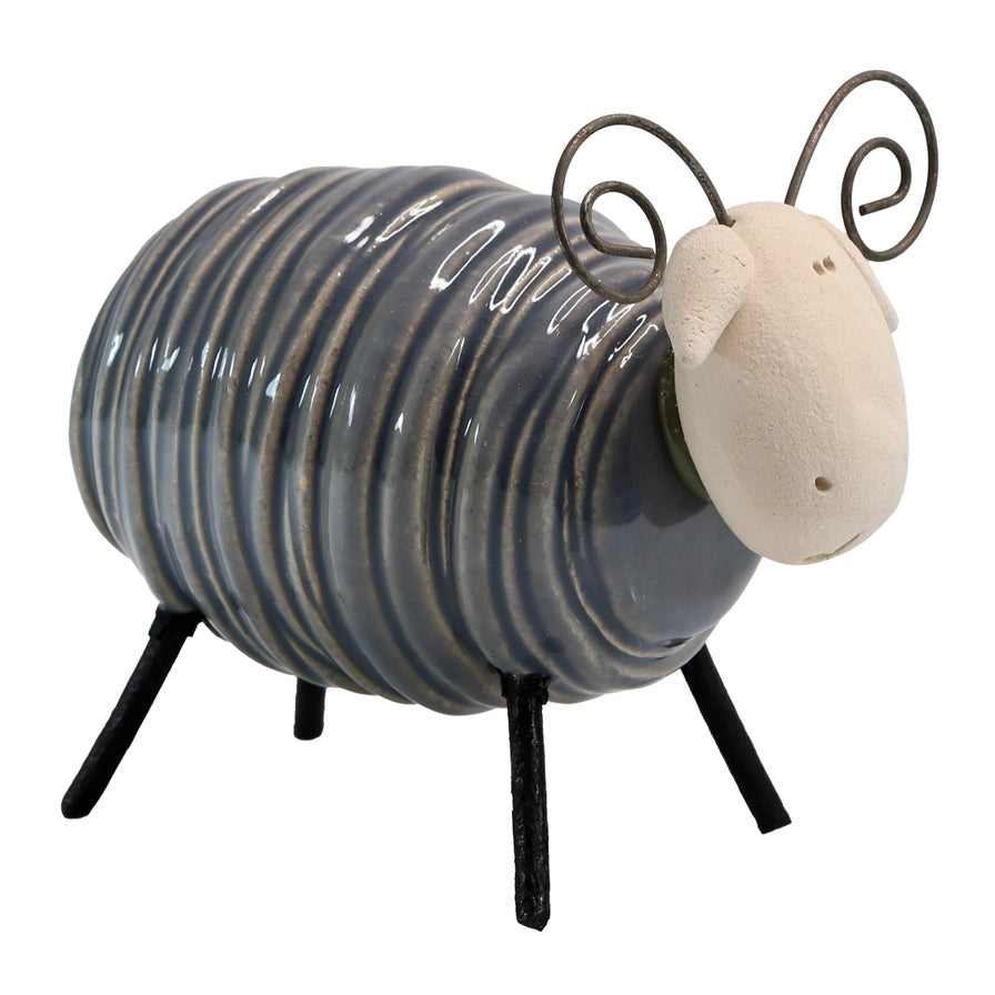 Handcrafted Grey Ceramic Sheared Ram with Iron Legs