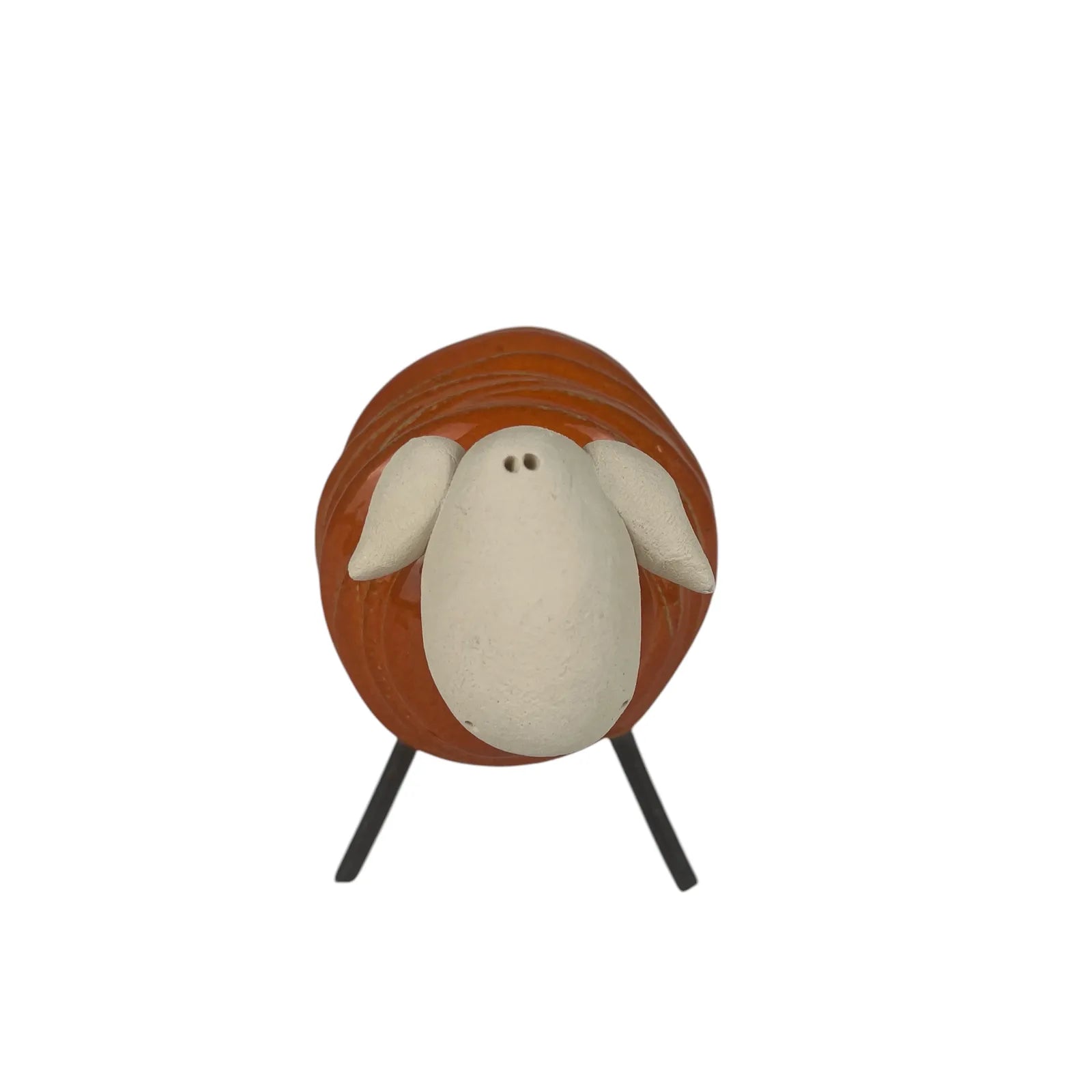 Handcrafted Orange Ceramic Sheared Sheep with Iron Legs