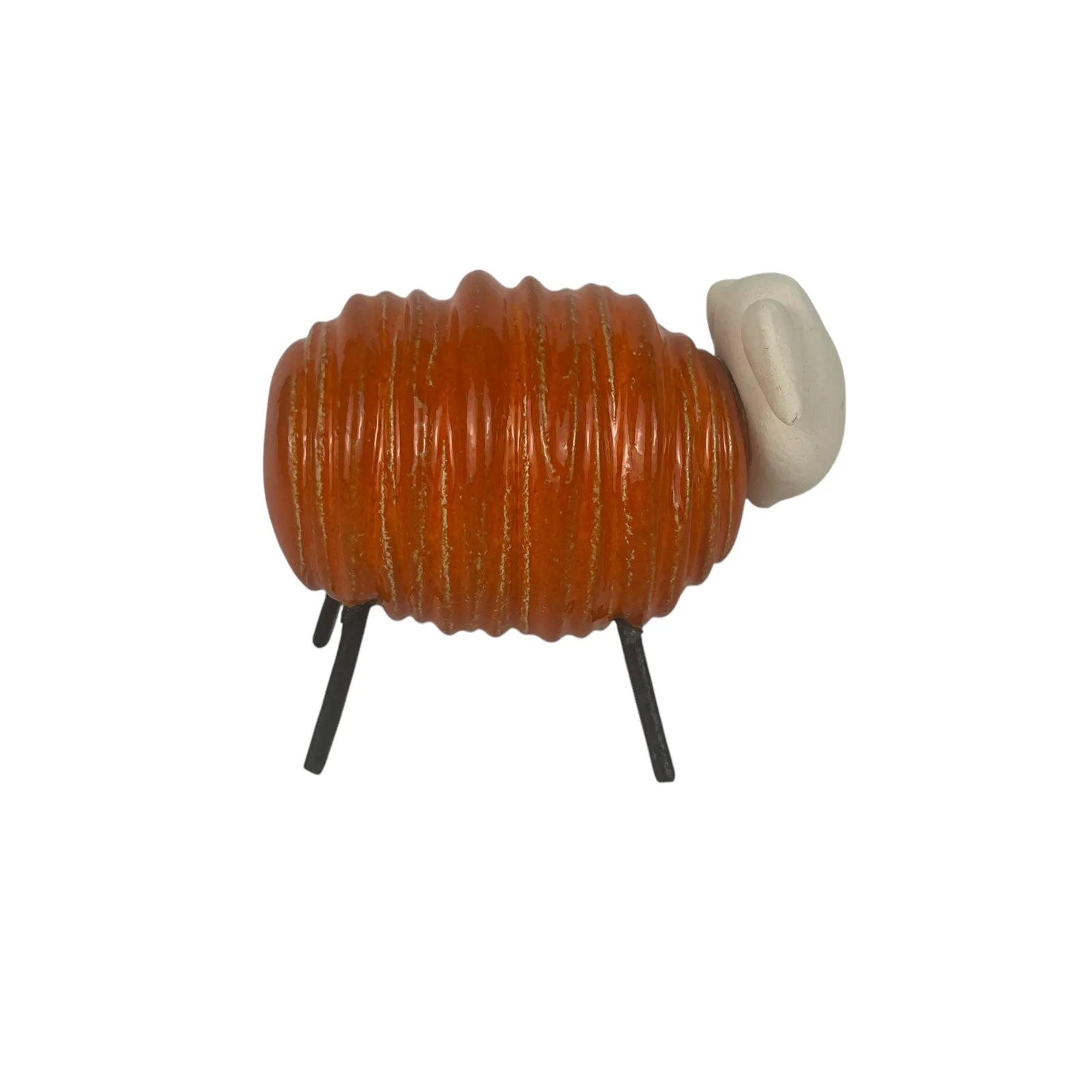 Handcrafted Orange Ceramic Sheared Sheep with Iron Legs