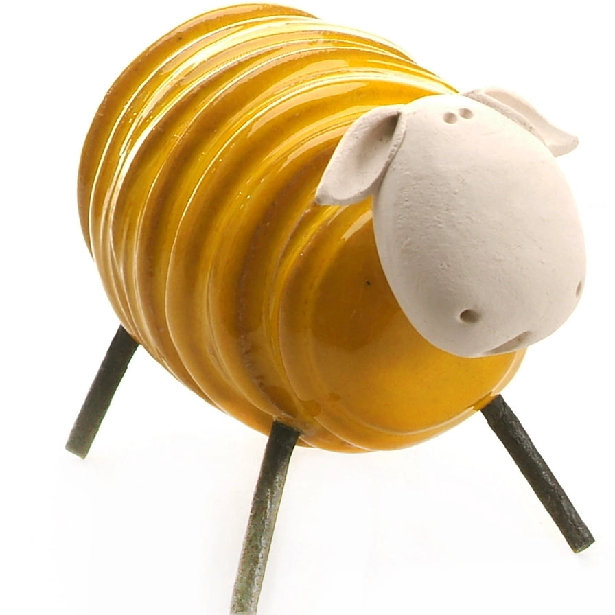 Handcrafted Yellow Ceramic Sheared Sheep with Iron Legs