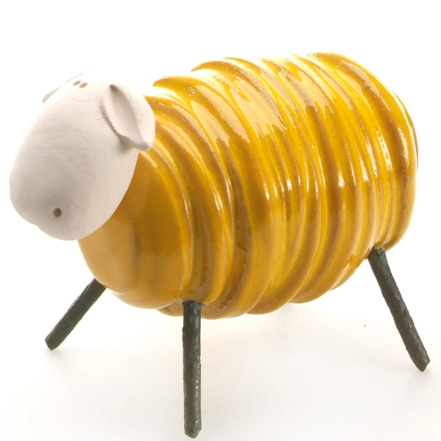 Handcrafted Yellow Ceramic Sheared Sheep with Iron Legs