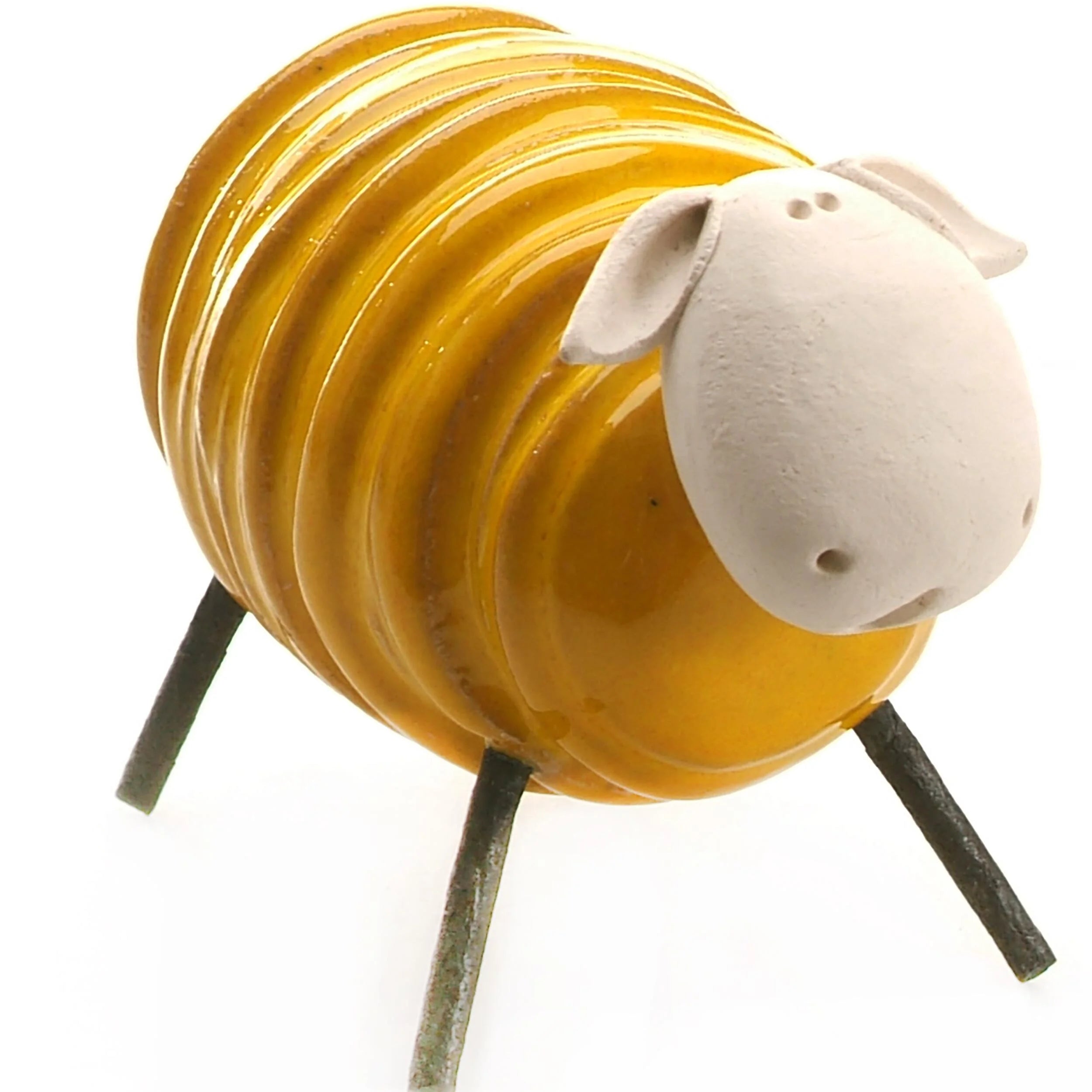 Handcrafted Yellow Ceramic Sheared Sheep with Iron Legs