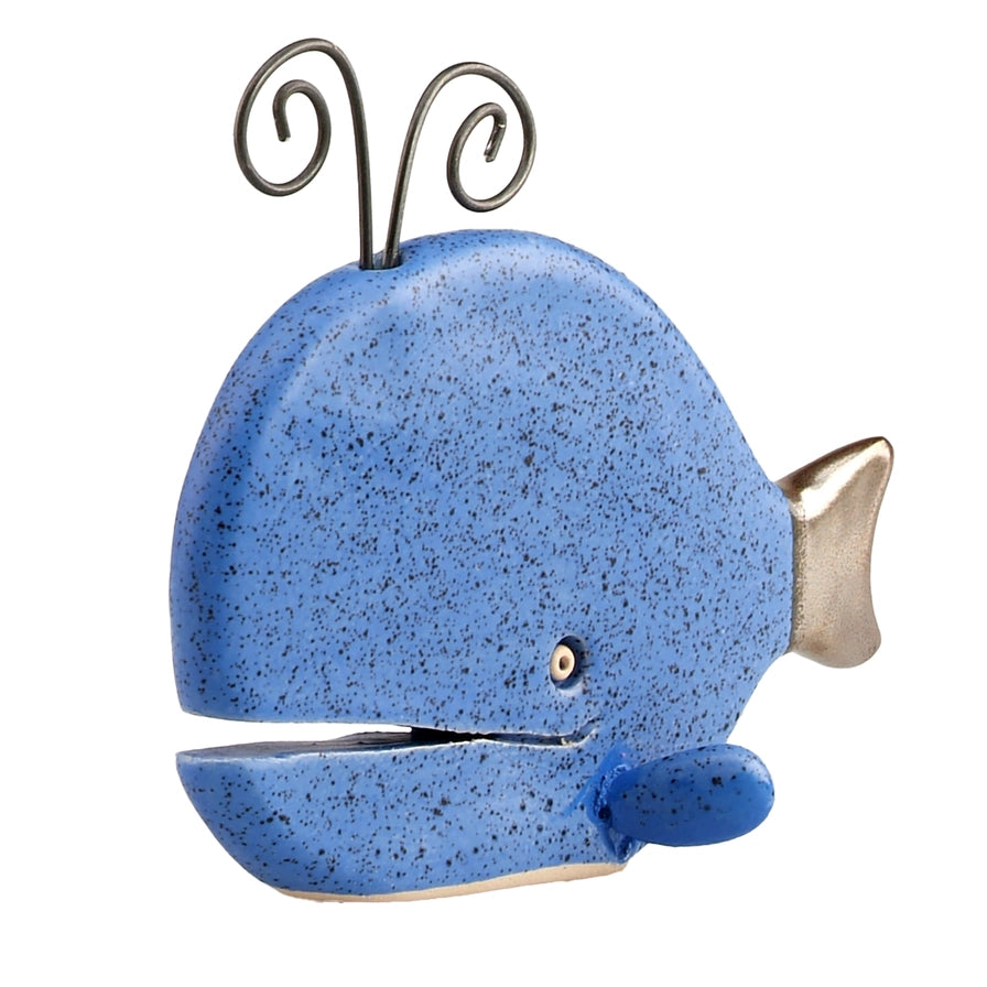 Handcrafted Ceramic Navy Blue Spouting Whale Sculpture with Tail