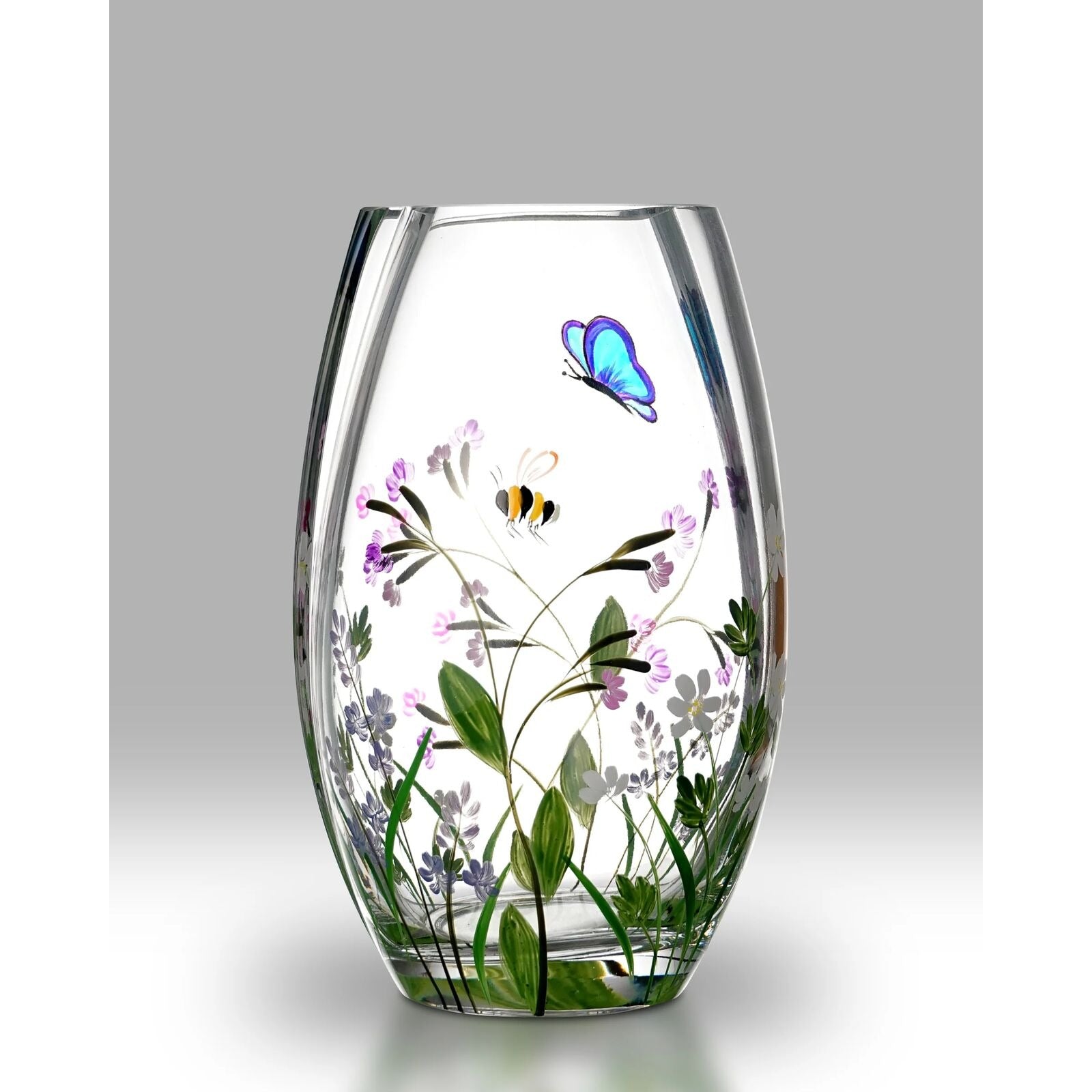 Handmade Rounded Glass Vase with Lavender, Bees and Butterflies
