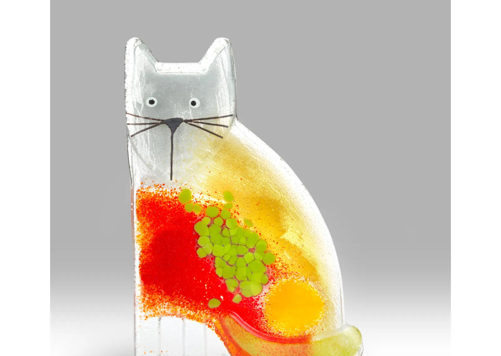 Fun Red And Yellow Glass Cat Ornament