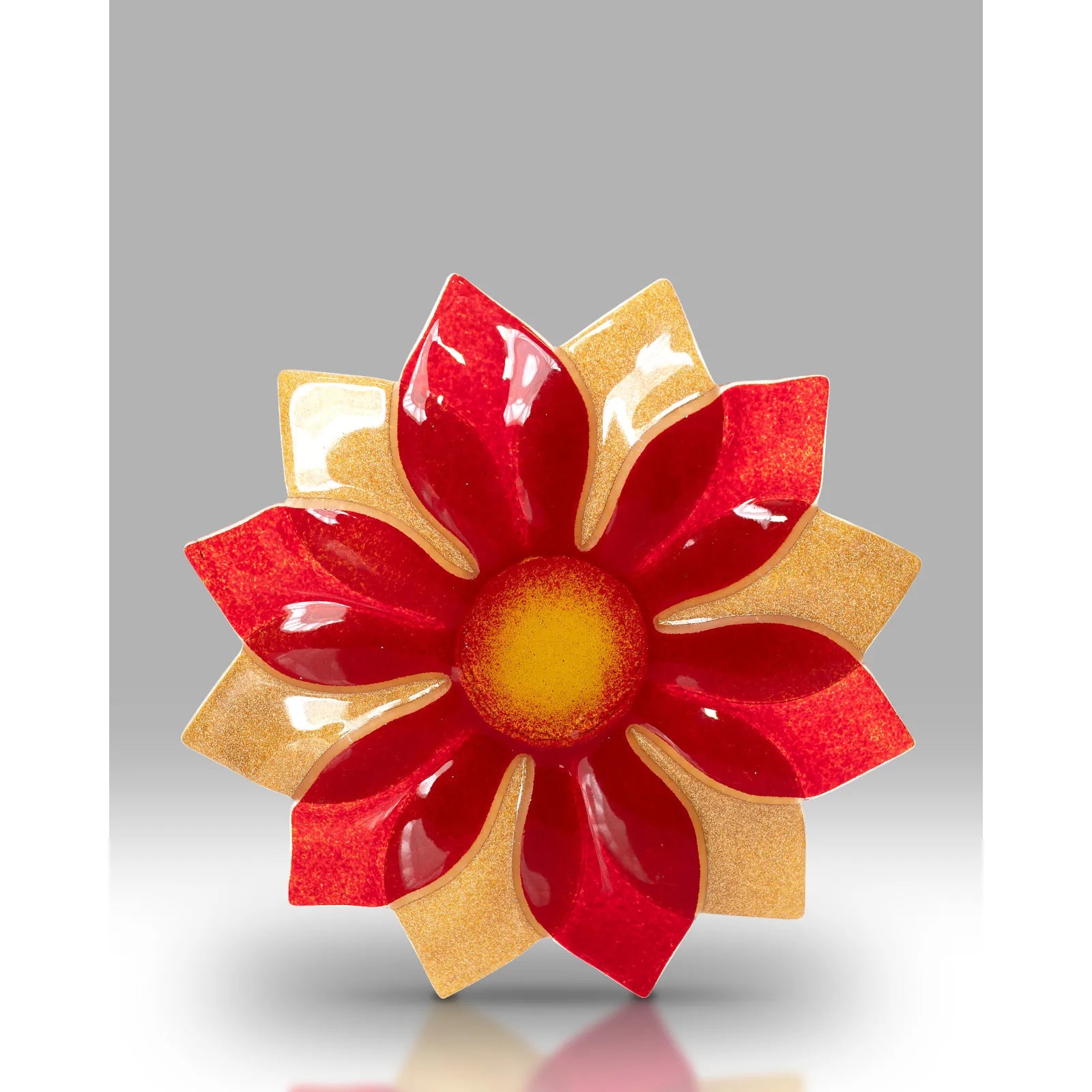 Red And Gold Fused Glass Flower Wall Art