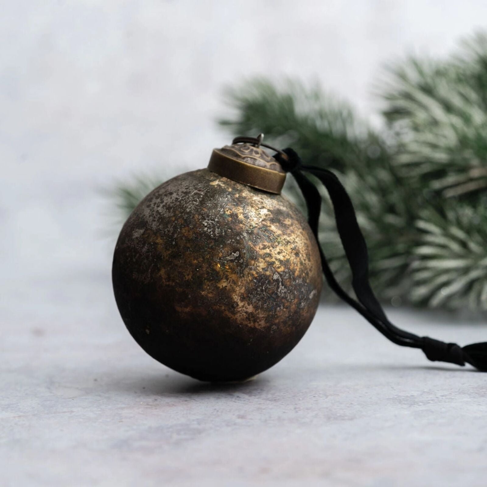 Burnished Bronze Patina Glass Christmas Bauble