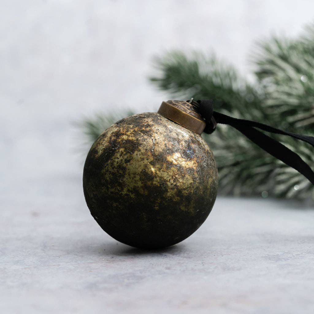 Moss Green Kaitoke Patina Handmade Glass Christmas Bauble