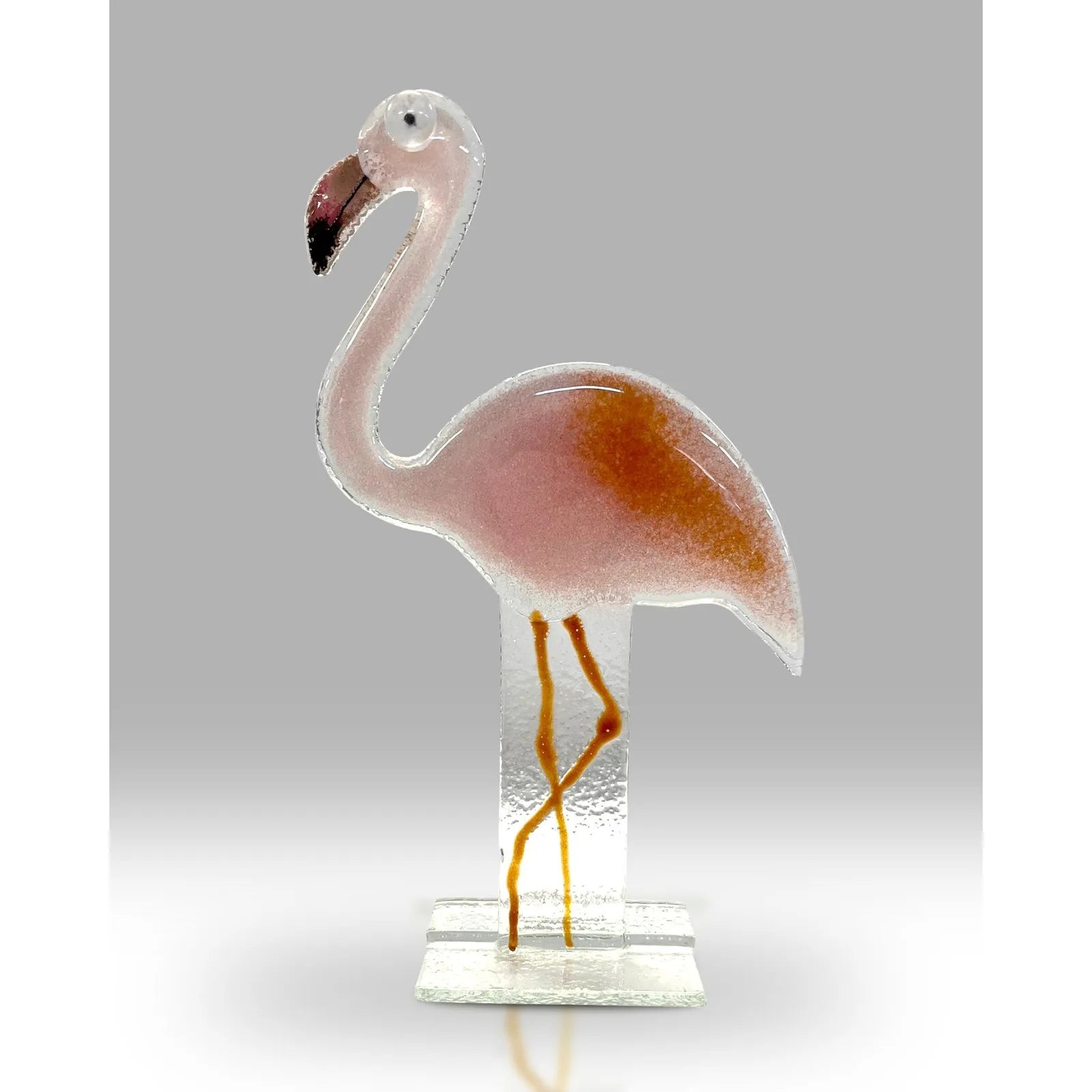 Handmade Fused Glass White Donkey Sculpture with Pink Ears
