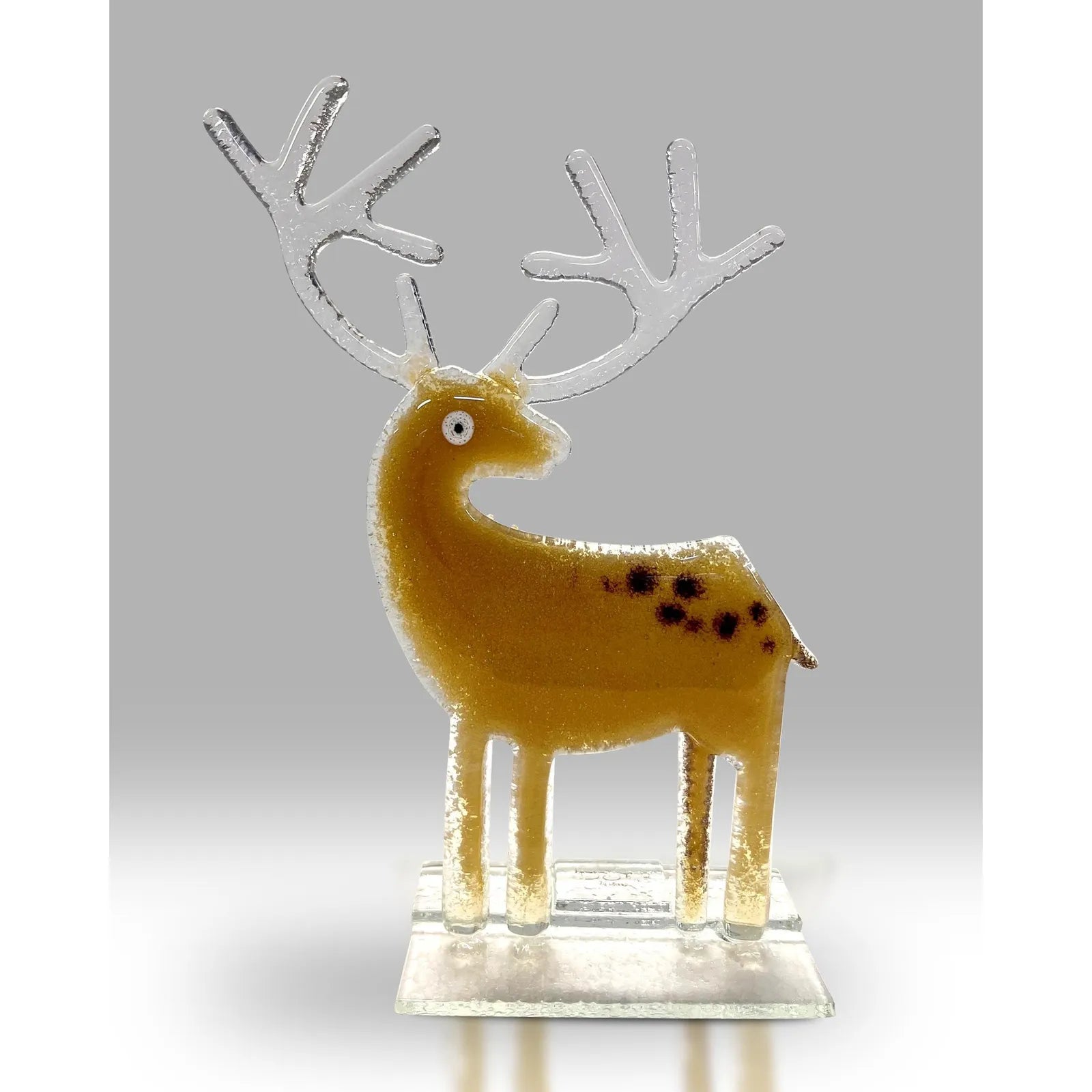 Reindeer Glass Sculpture with Clear Antlers and Brown Spots