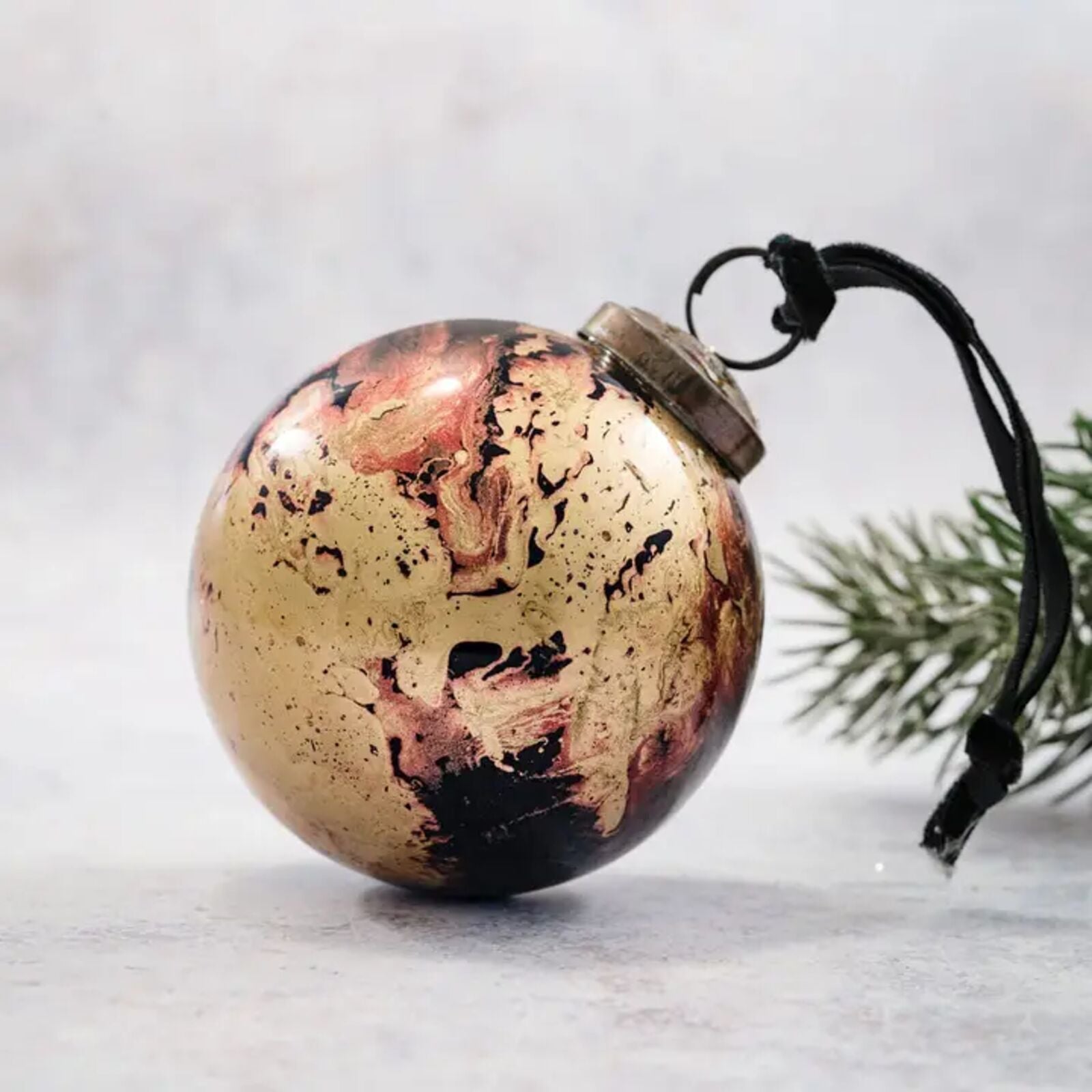 Gold and Black Marble Effect Glass Christmas Bauble