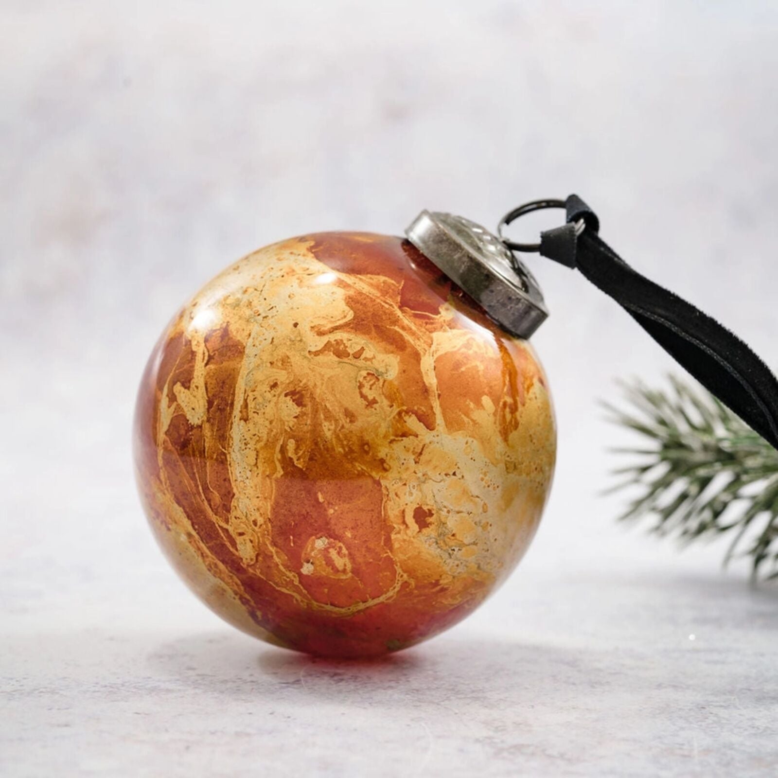 Copper and Gold Swirl Marble Glass Christmas Bauble