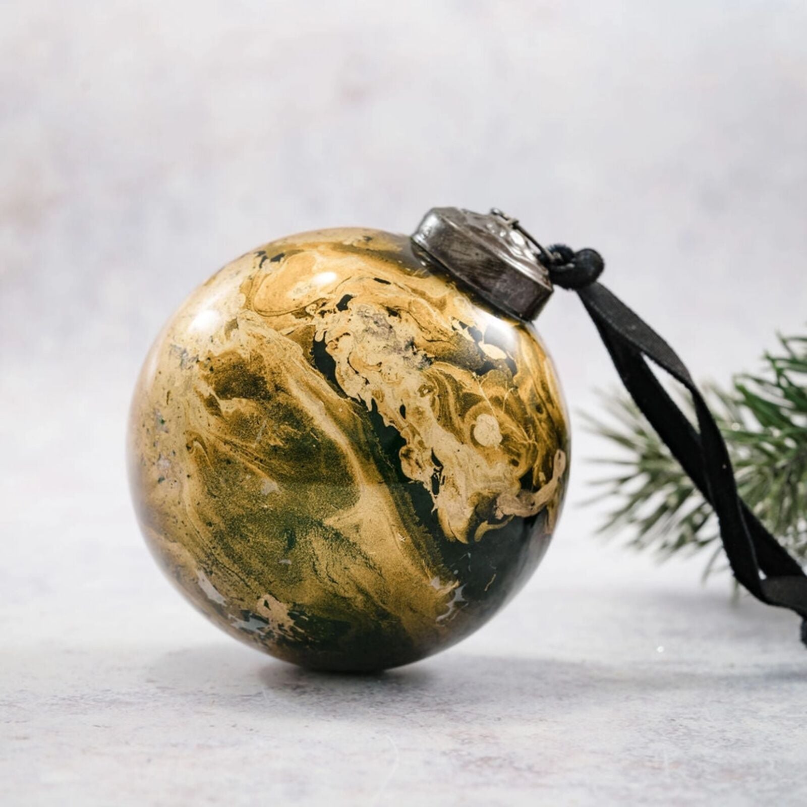 Emerald Green and Gold Marble Effect Glass Christmas Bauble