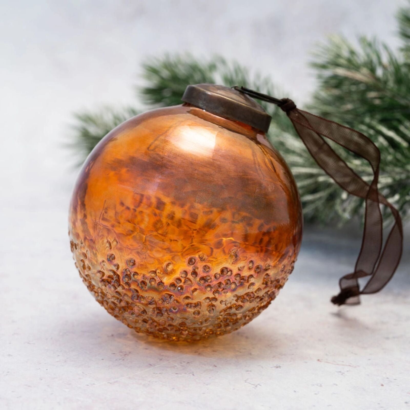 Russet Gold Iridescent Glass Christmas Bauble