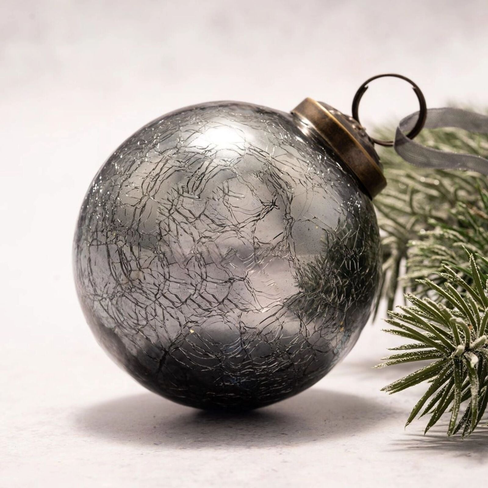 Slate Grey Crackle Glass Christmas Bauble