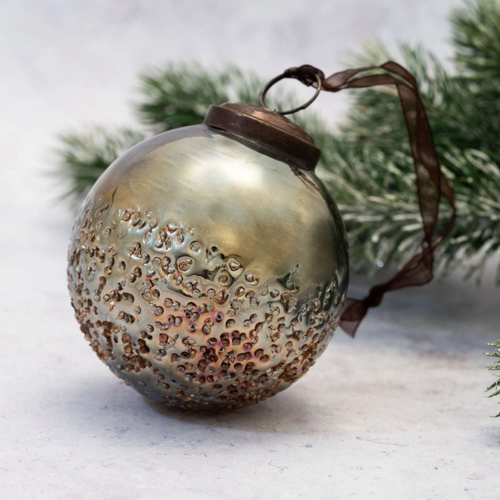 Smoke Grey Iridescent Glass Christmas Bauble
