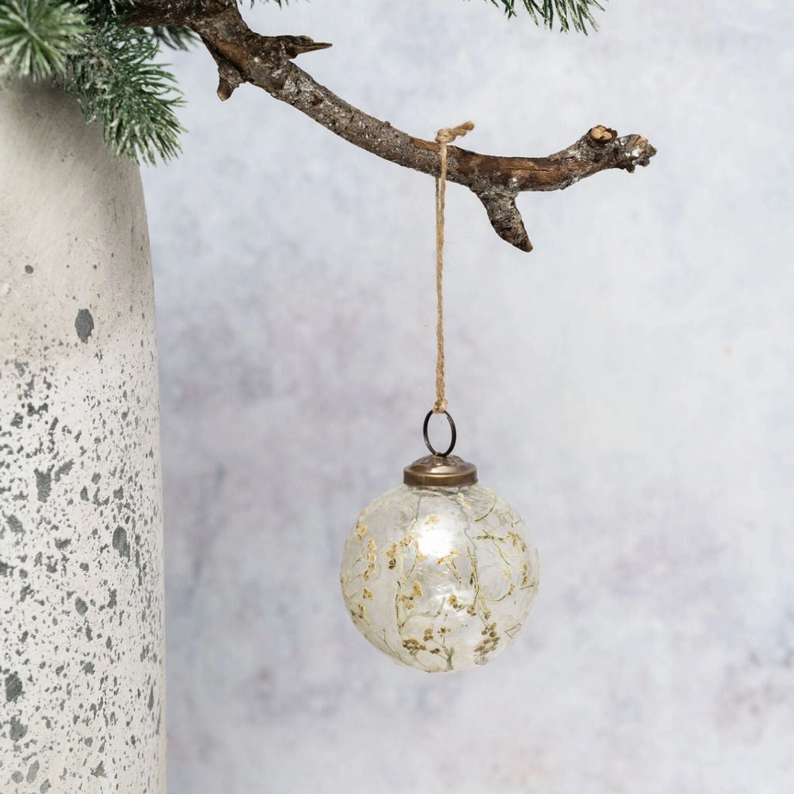 Botanical Baby’s Breath Glass Christmas Bauble