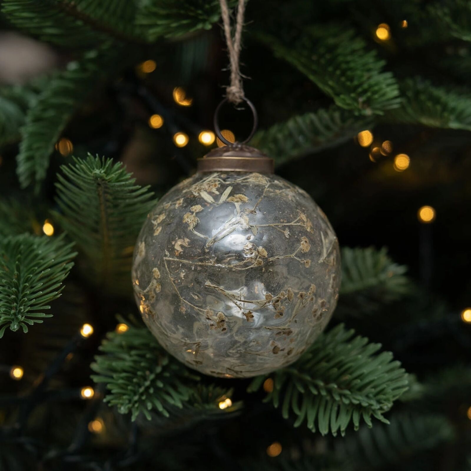 Botanical Baby’s Breath Glass Christmas Bauble
