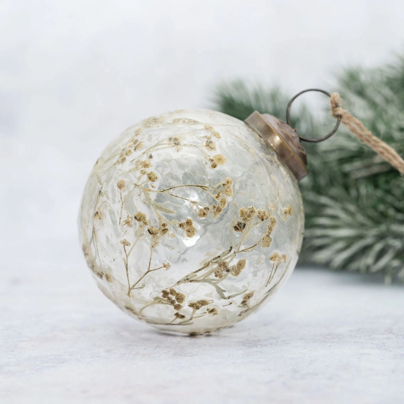 Botanical Baby’s Breath Glass Christmas Bauble