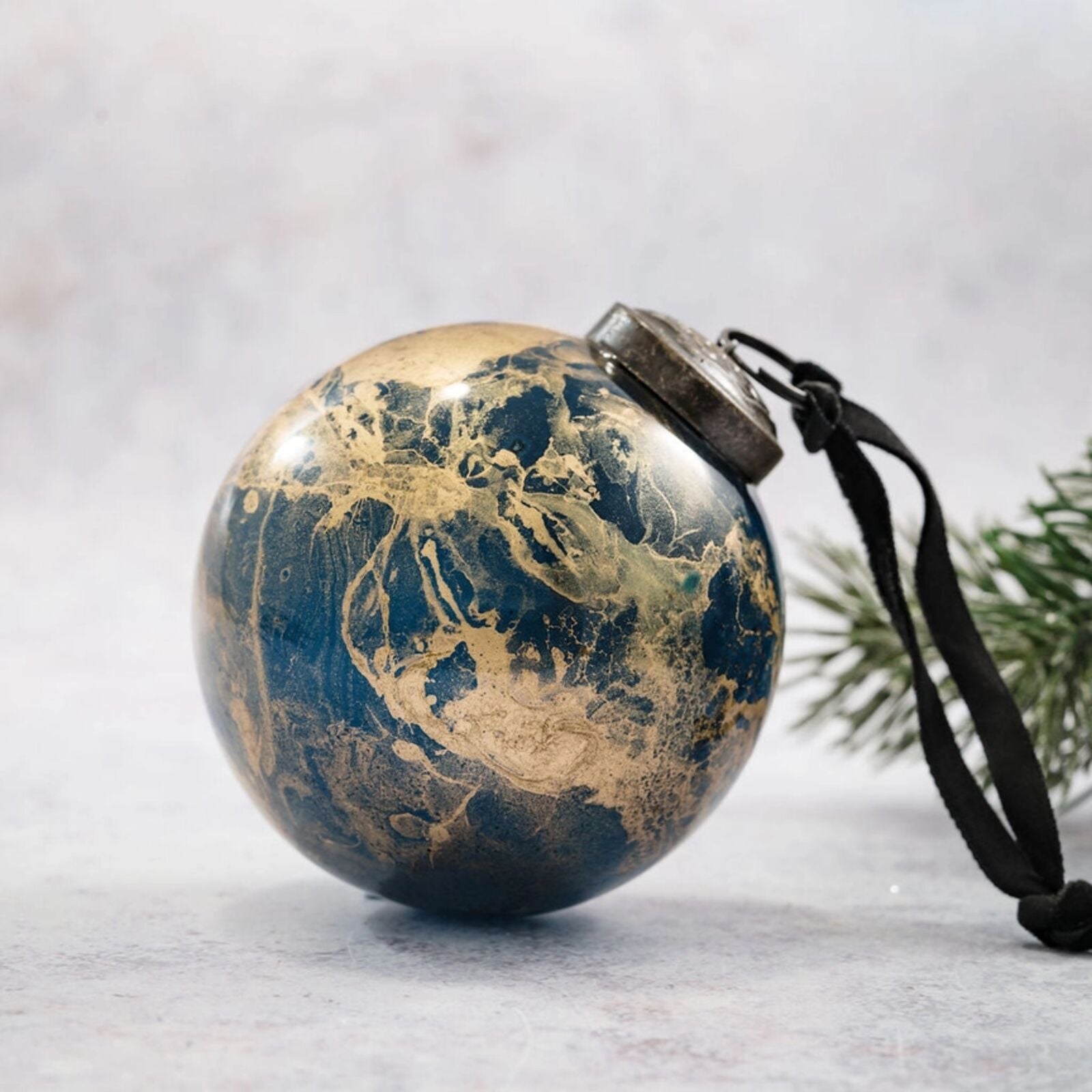 Teal and Gold Marble Effect Glass Christmas Bauble