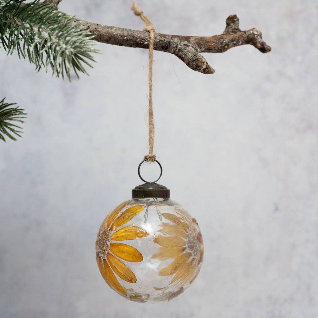 Ochre Zinnea Botanical Handmade Glass Christmas Bauble