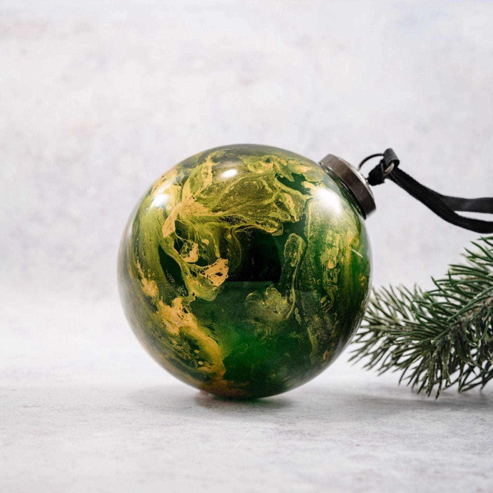 Emerald and Gold Marble Effect Glass Christmas Bauble