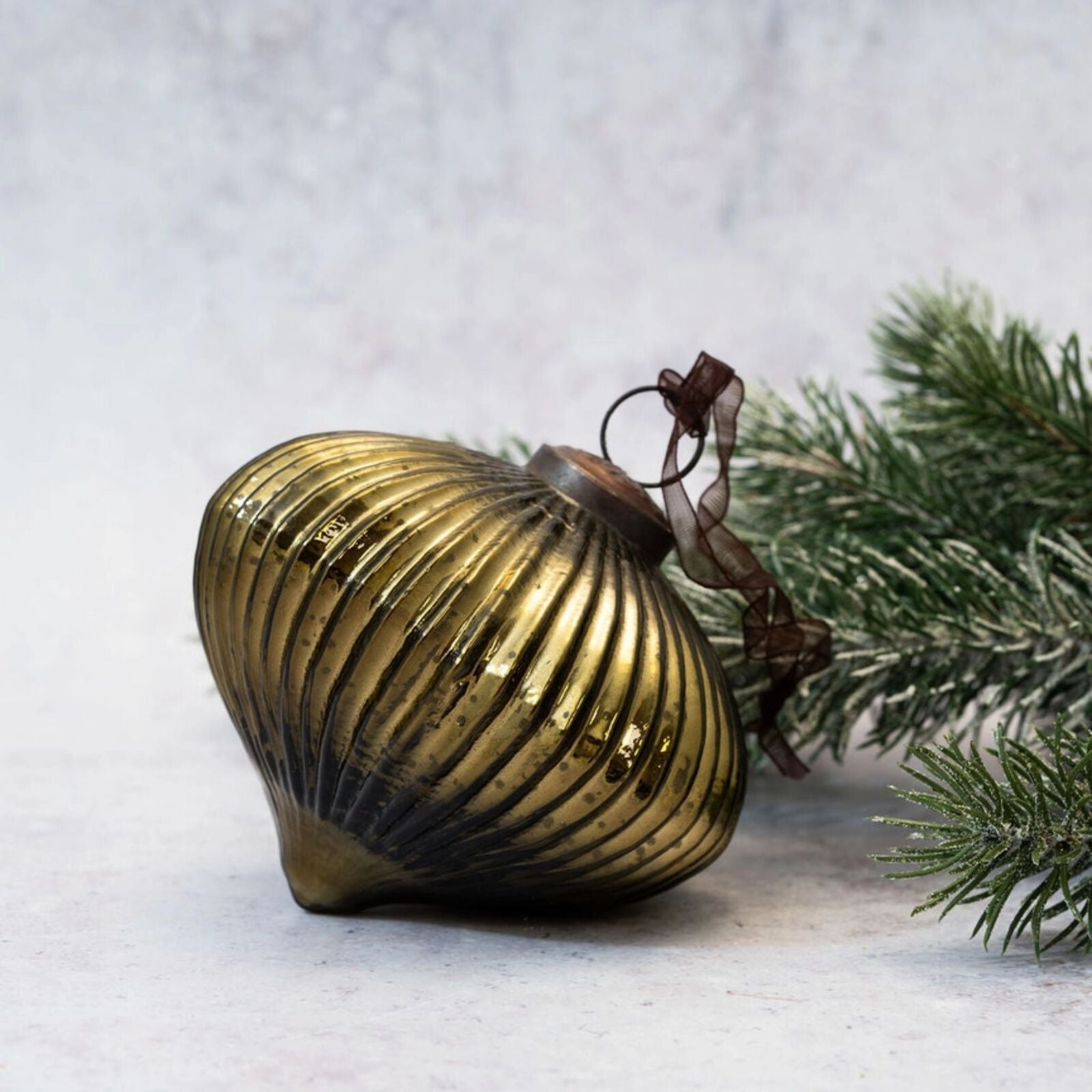Olive Green Ribbed Lantern Glass Christmas Bauble