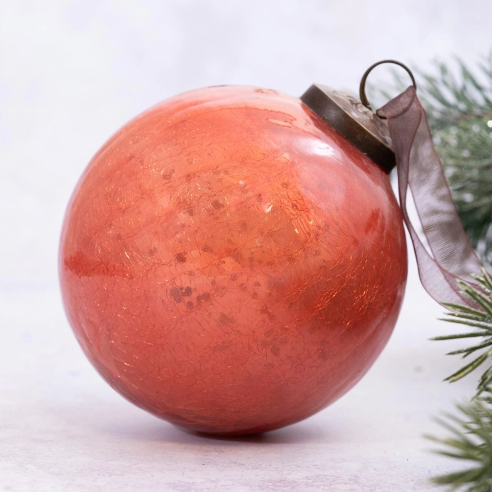 Peach Crackle Glass Christmas Bauble