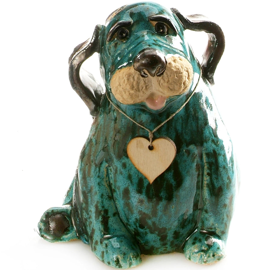Handcrafted Ceramic Teal Blue Puppy Dog Sculpture