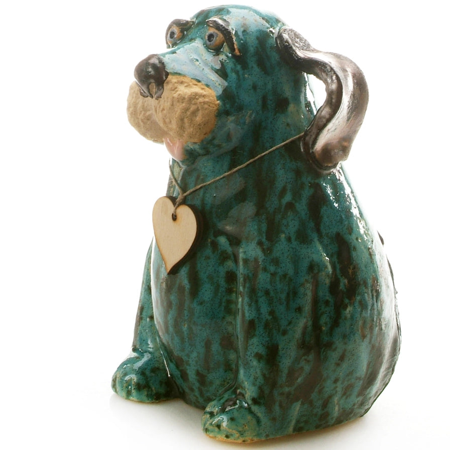 Handcrafted Ceramic Teal Blue Puppy Dog Sculpture