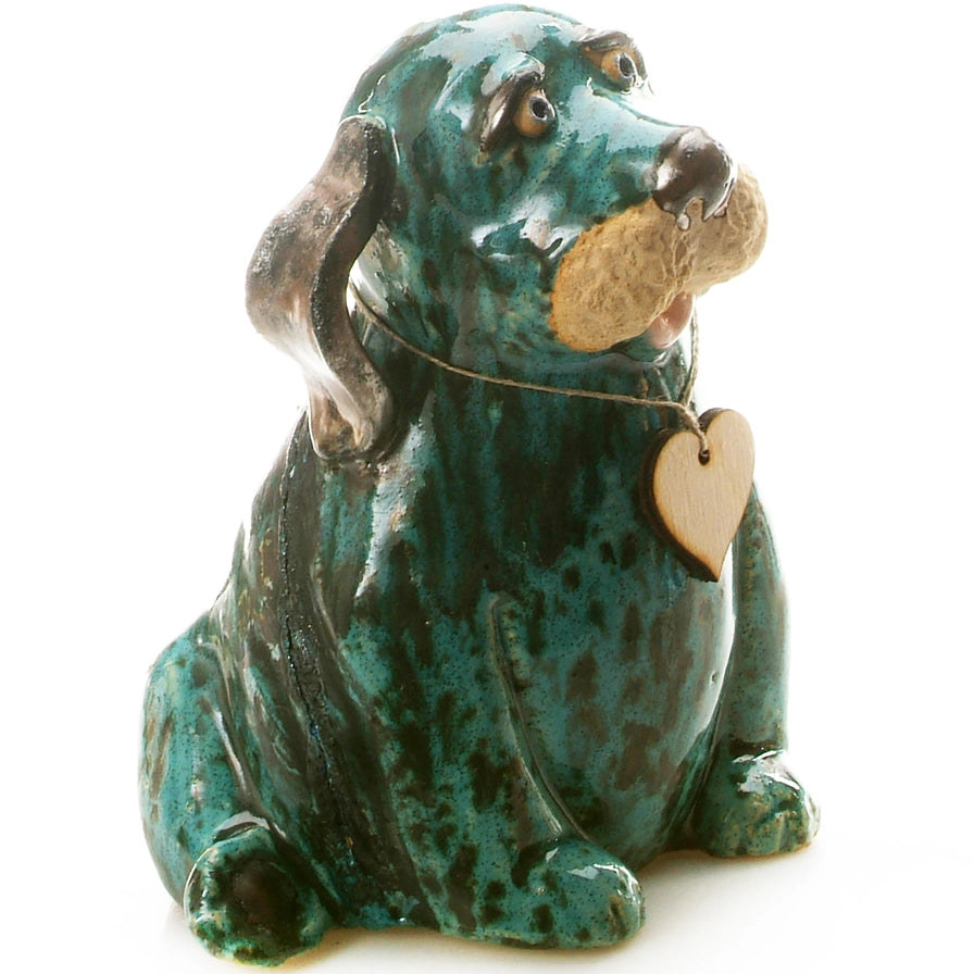 Handcrafted Ceramic Teal Blue Puppy Dog Sculpture