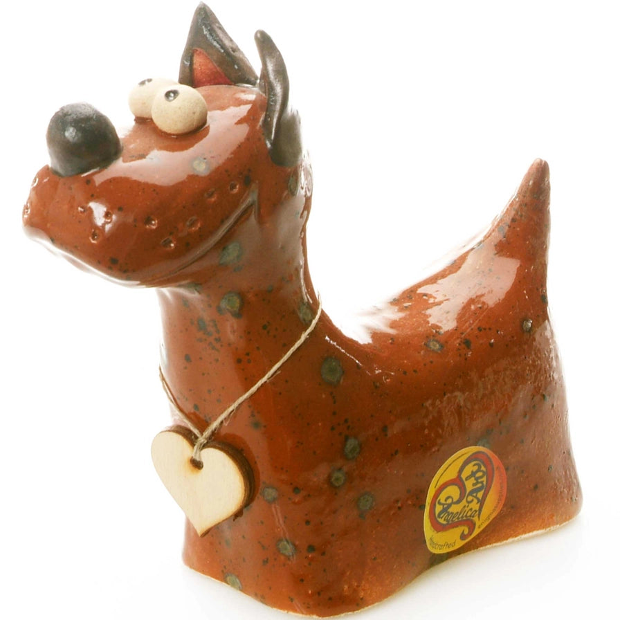 Handcrafted Ceramic Walnut Brown Terrier Dog Sculpture