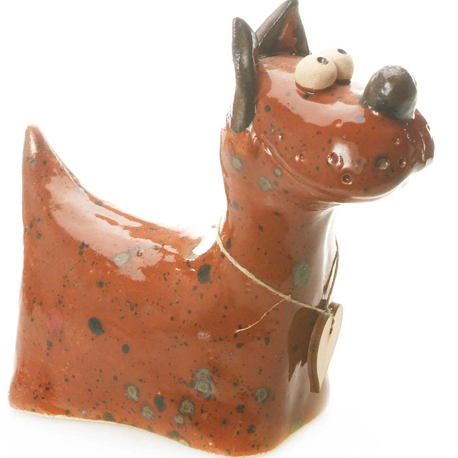 Handcrafted Ceramic Walnut Brown Terrier Dog Sculpture