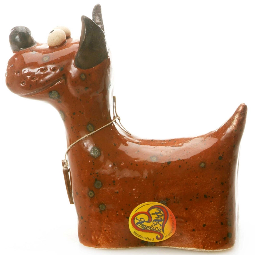 Handcrafted Ceramic Walnut Brown Terrier Dog Sculpture