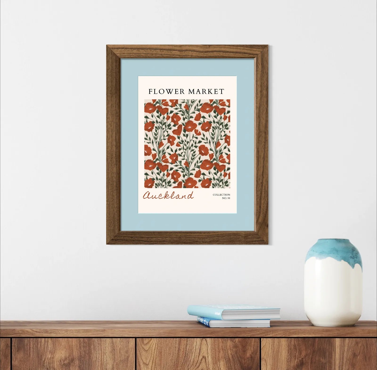 Auckland Poppy Grove – Bold Botanical Art in Terracotta and Green