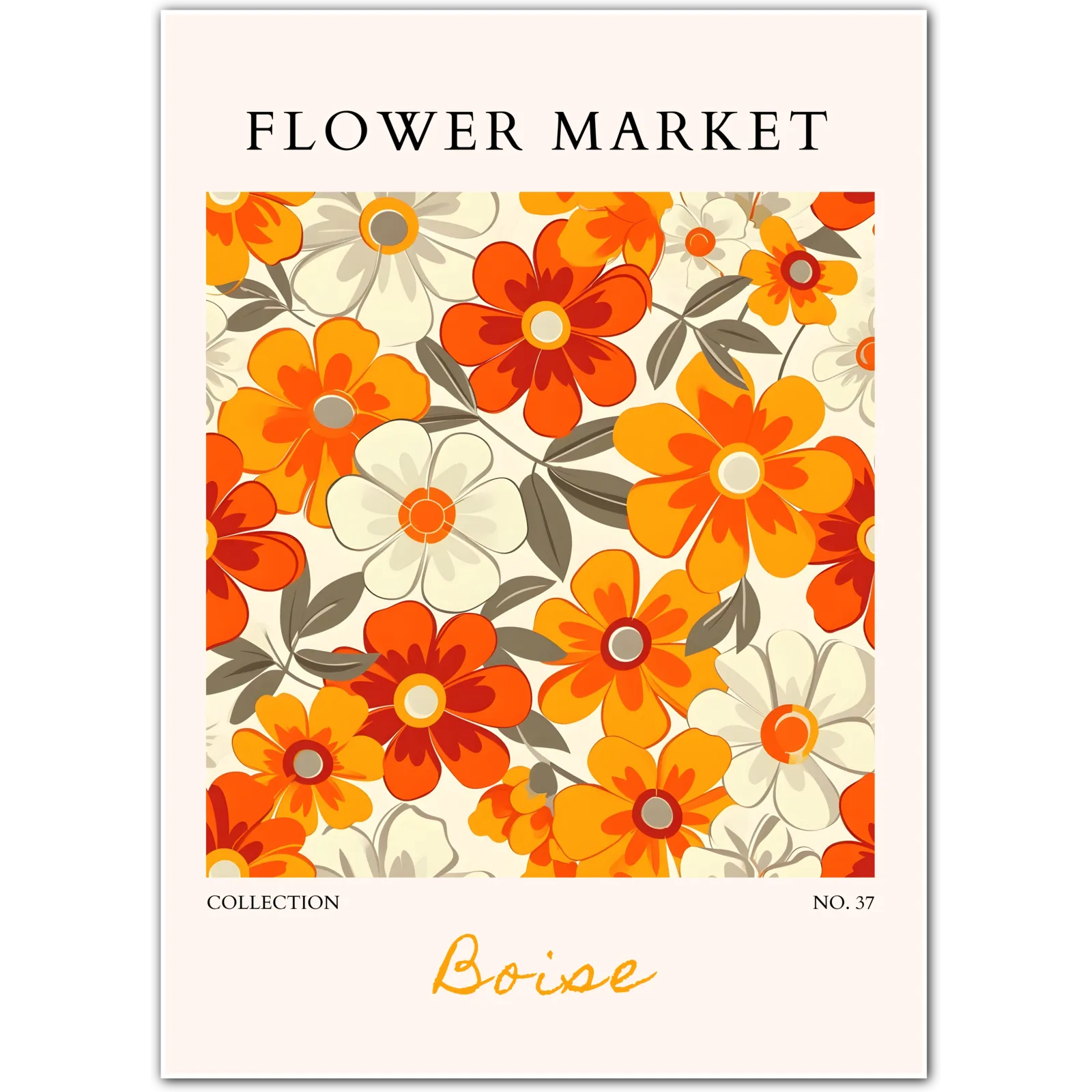 Boise Citrus Pop – Retro Floral Print in Orange and Cream