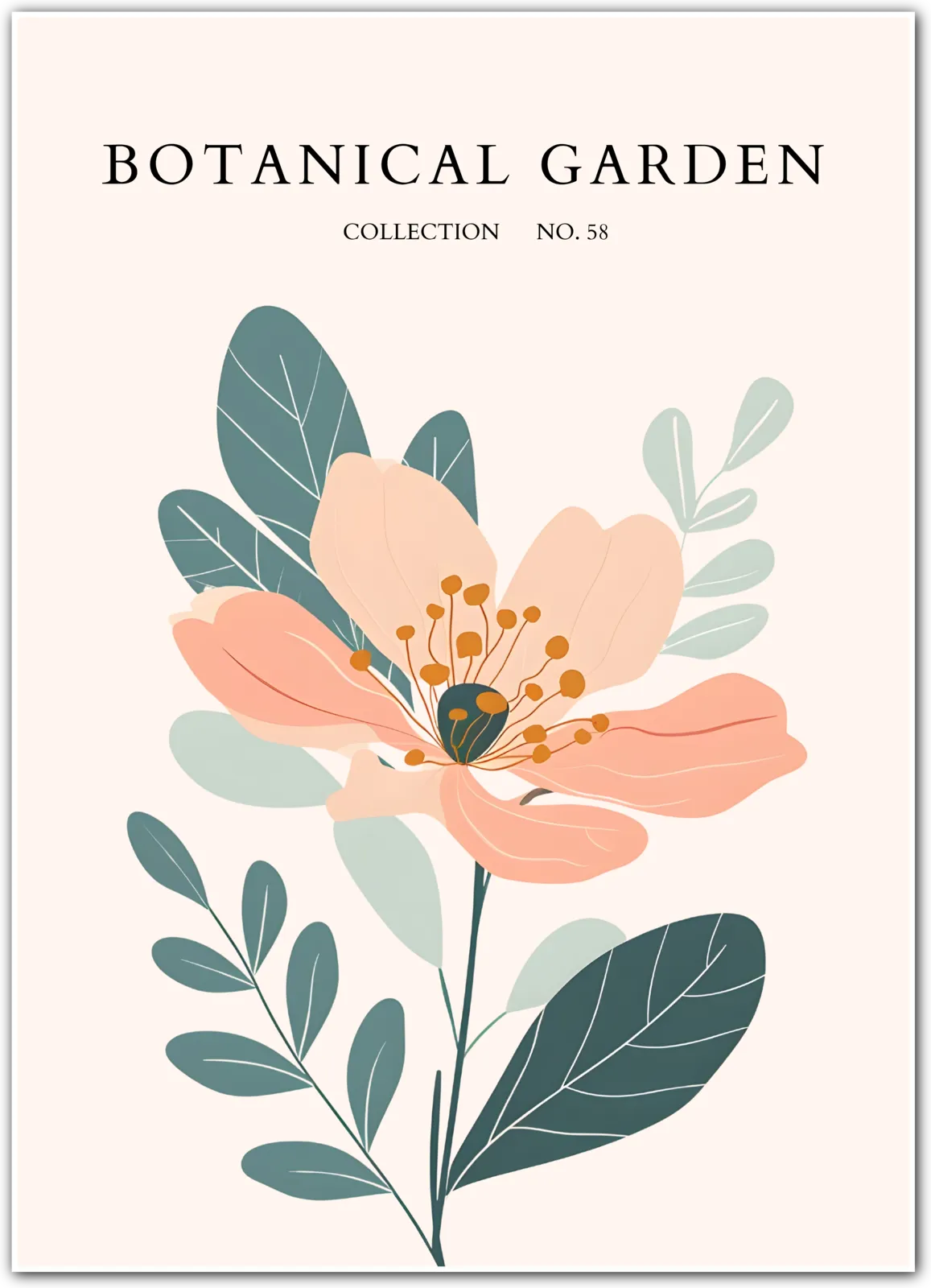 Peach Blossom Poise – Elegant Floral Line Art Print