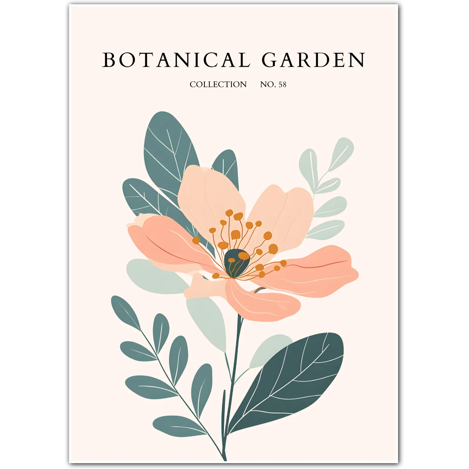 Peach Blossom Poise – Elegant Floral Line Art Print