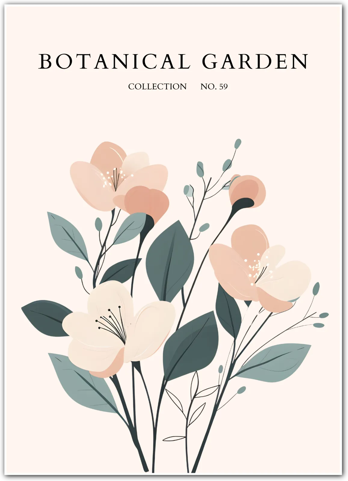 Cream Petal Harmony – Minimal Wild Rose Botanical Print