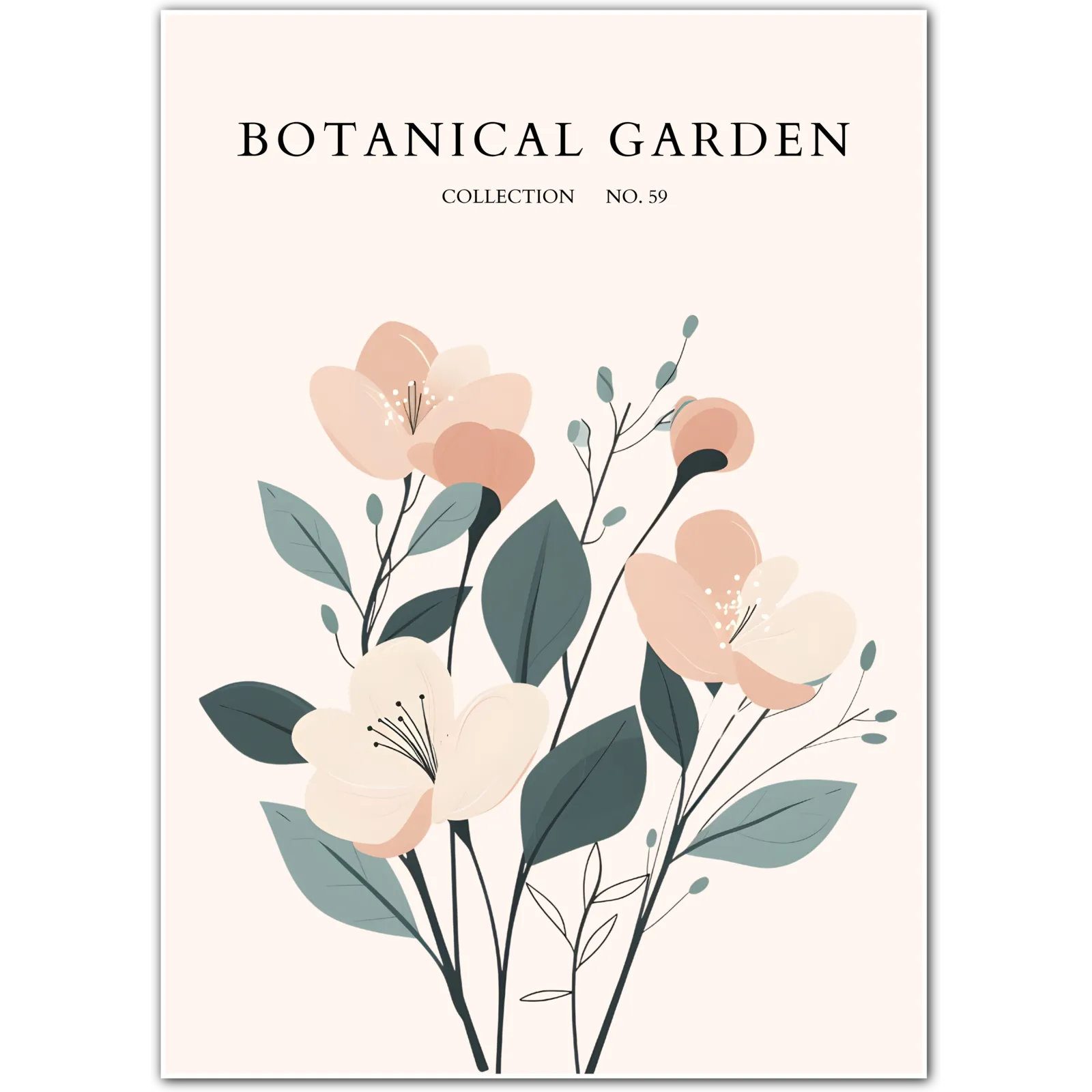 Cream Petal Harmony – Minimal Wild Rose Botanical Print