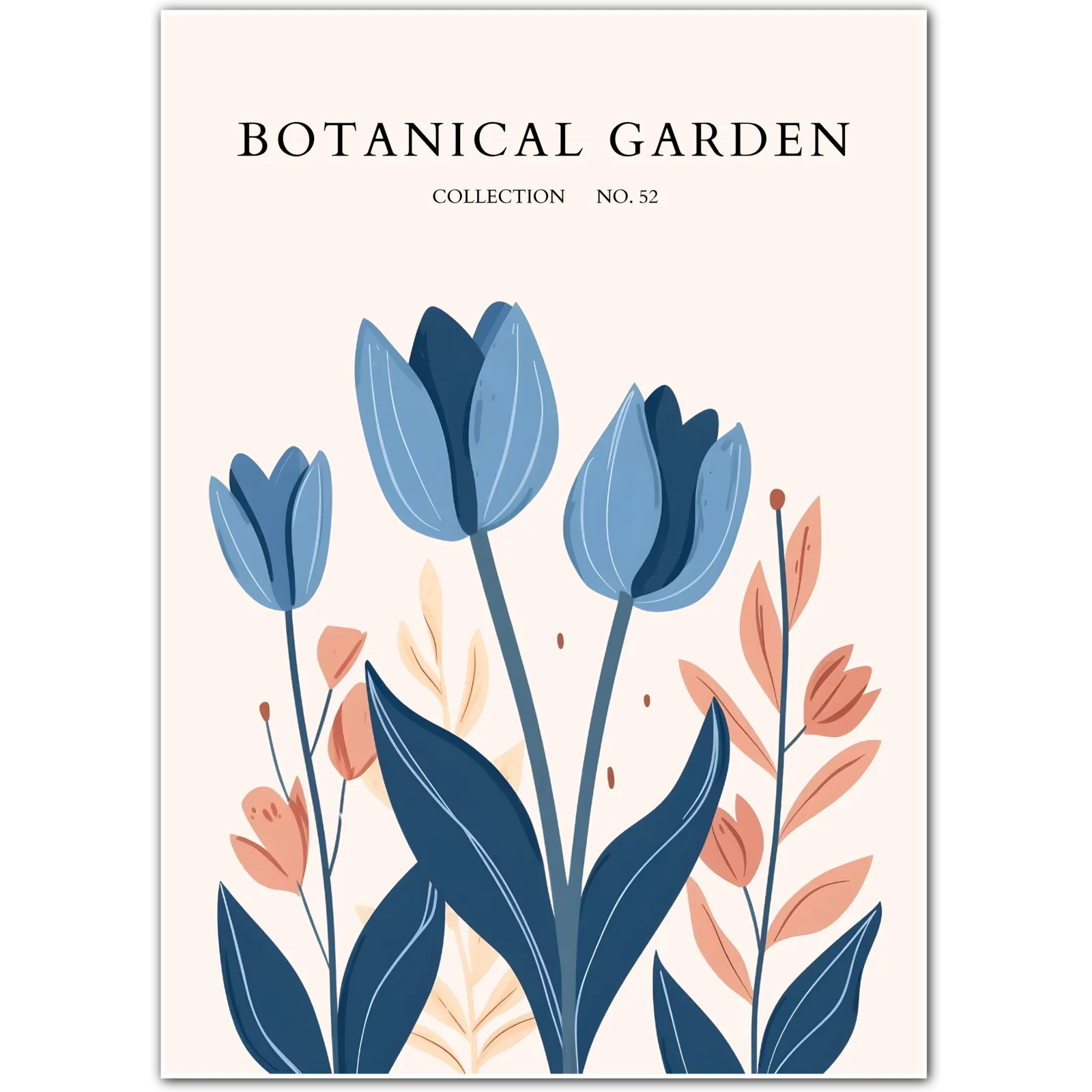 Indigo Dream Tulip Art – Peach & Navy Botanical Wonder