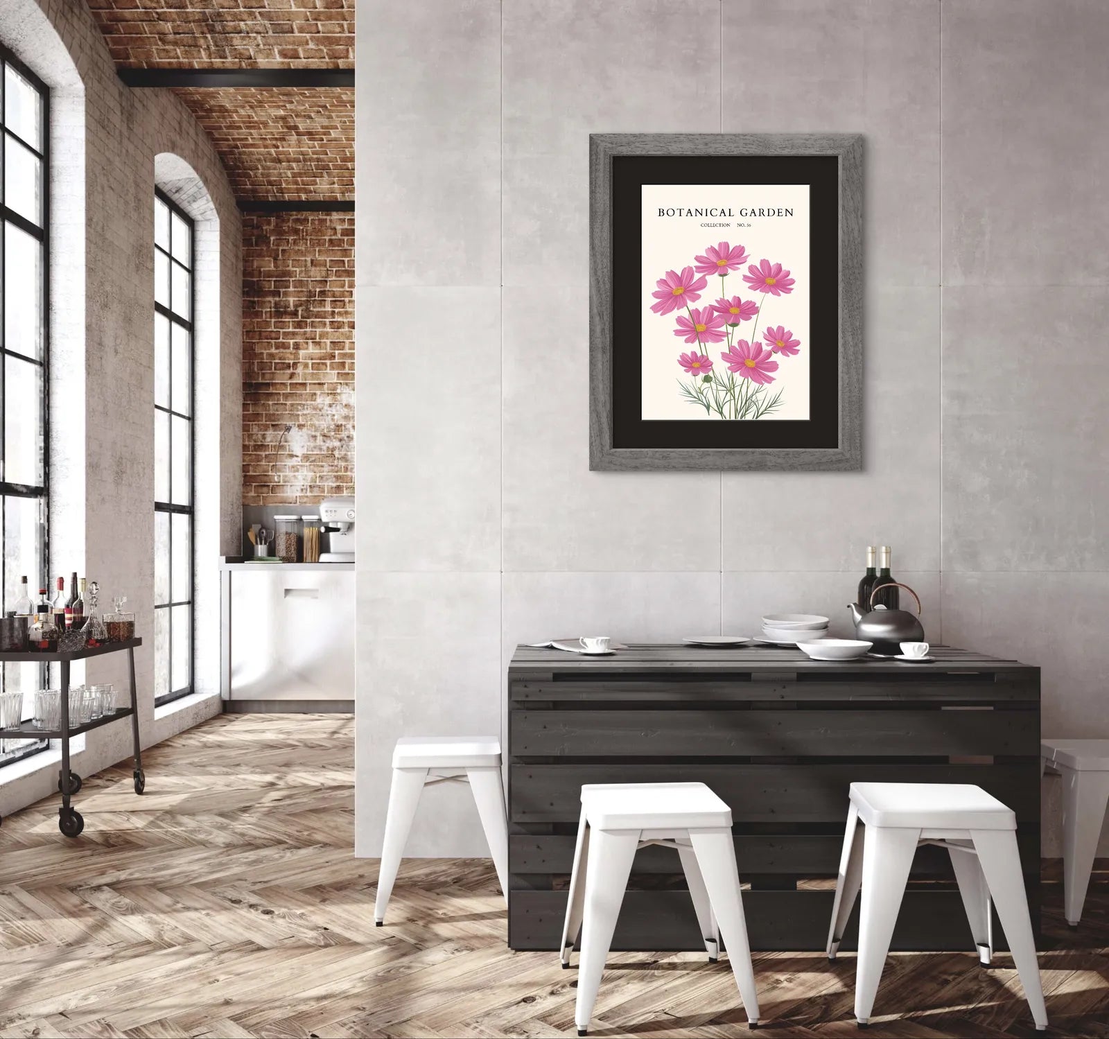 Pink Cosmos Garden Print – Cheerful Summer Bloom on Cream Canvas