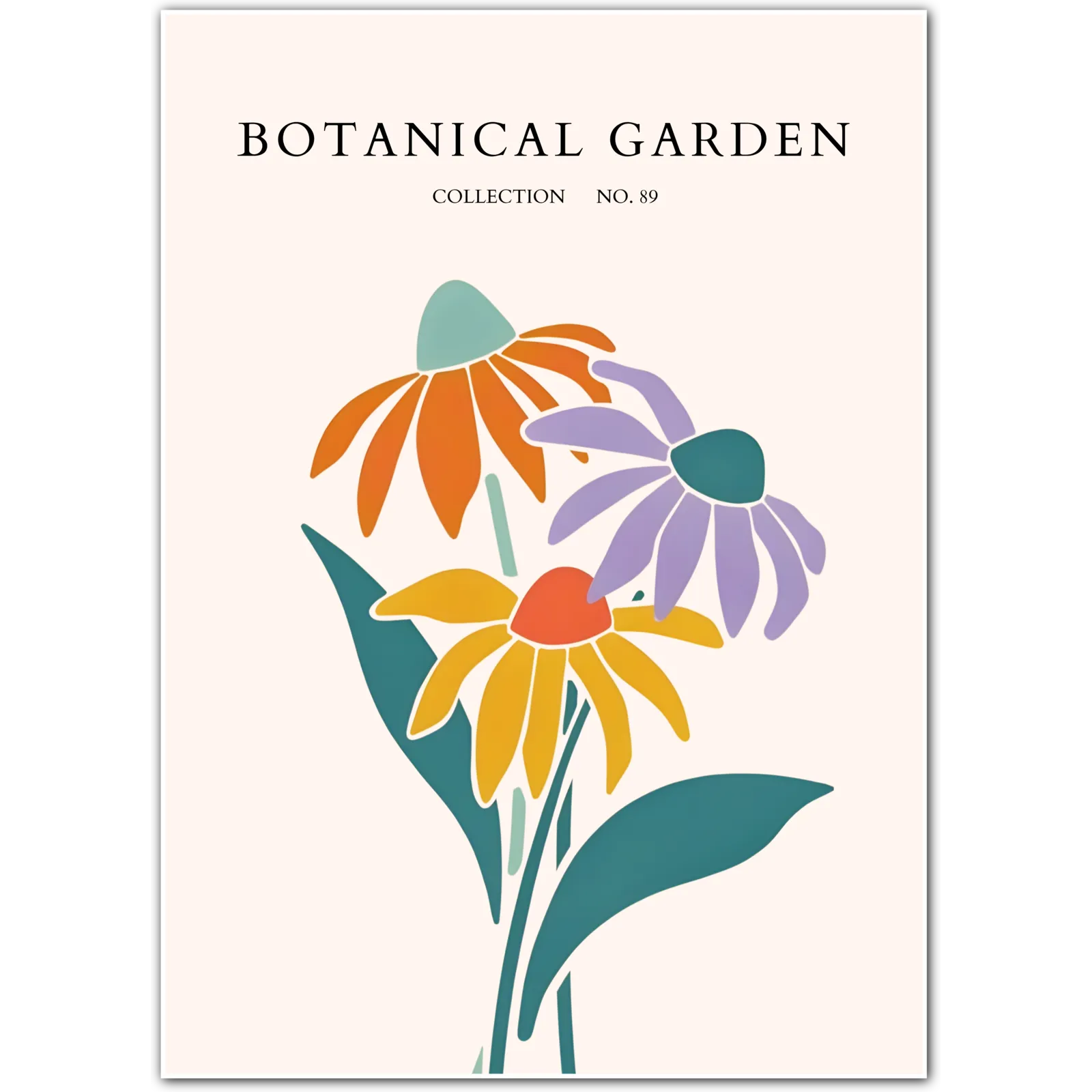 Vibrant Coneflower Trio Botanical Art Print – Echinacea in Modern Pop Colours