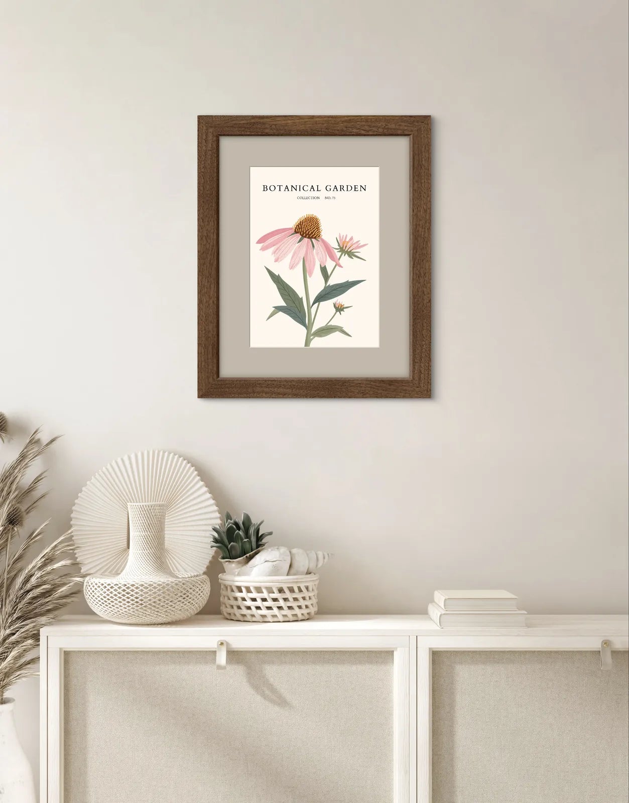 Pink Coneflower Botanical Art Print – Echinacea Elegance with Vintage Flair