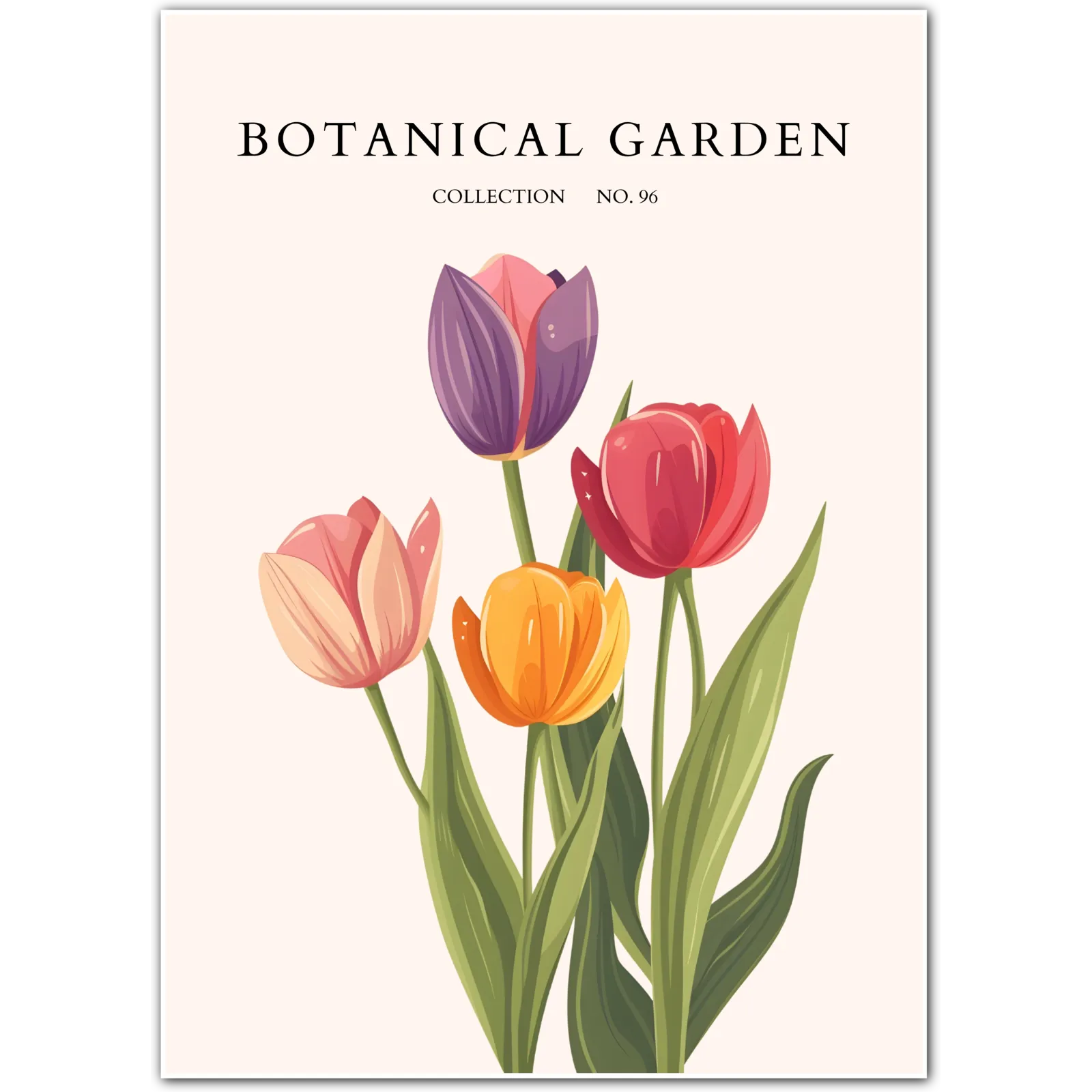 Rainbow Tulip Garden Art Print – Bold Multicolour Springtime Flowers