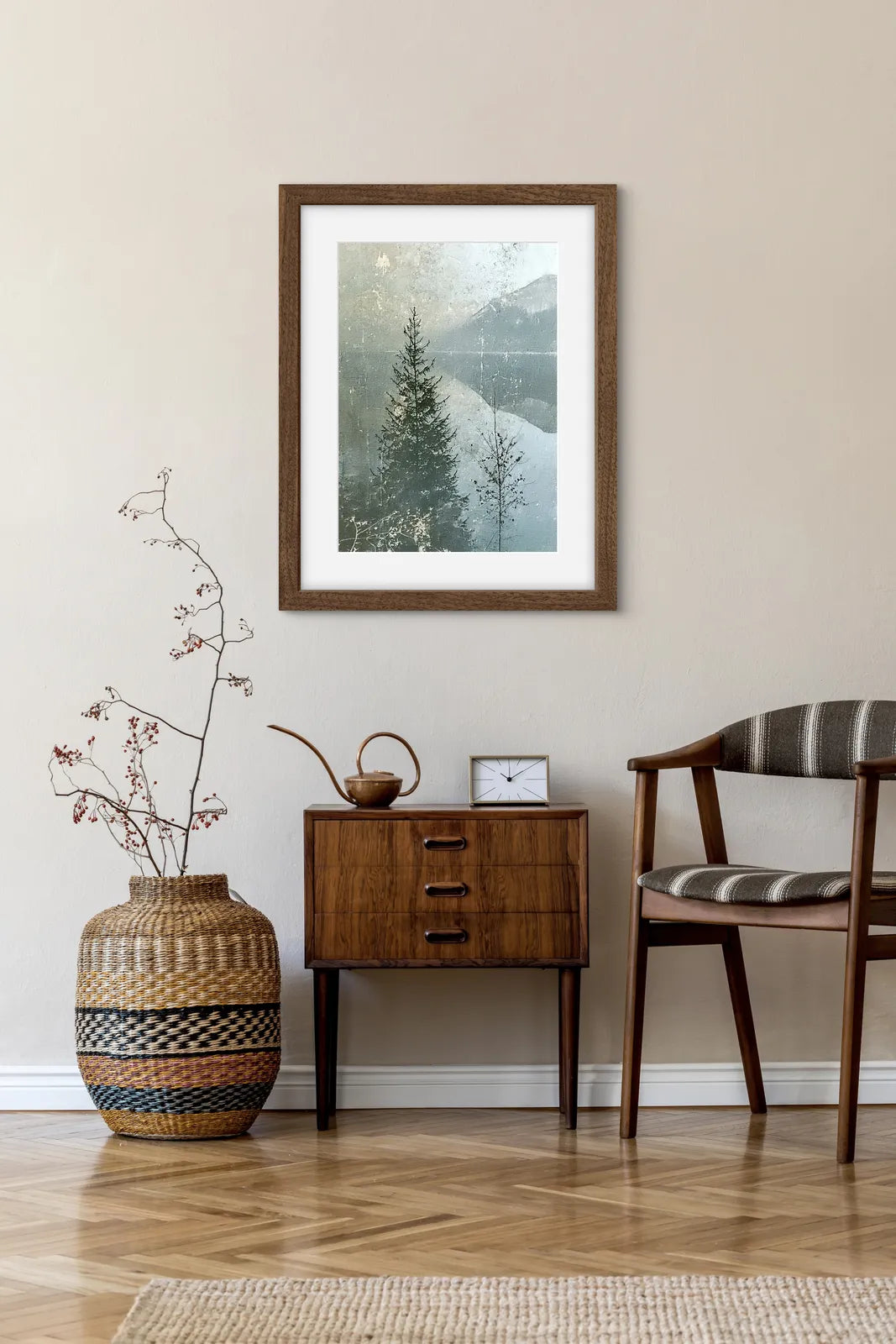 Highland Pines – Nordic Mountain and Tree Silhouette Print